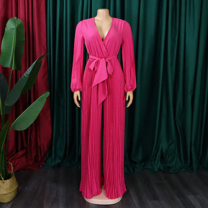 Plus Size Women's Ruffle V Neck Jumpsuit Outfit