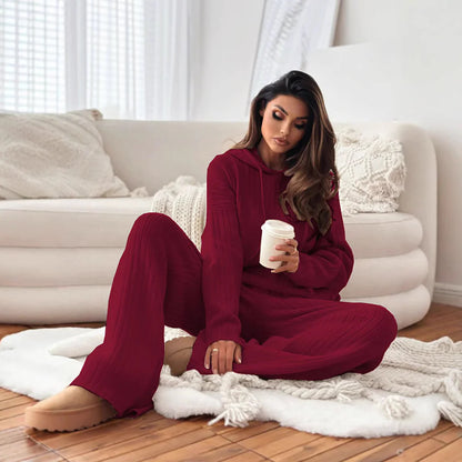 Cozy Knit Hoodie Lounge Set - Women’s Winter Wear