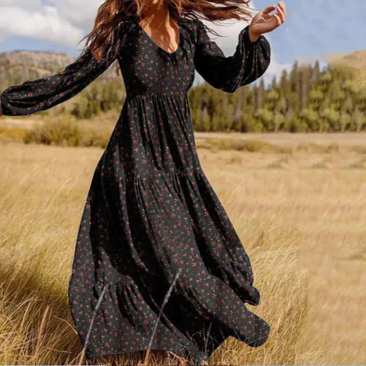 Fashionable Floral Plus Size Dress with Ruffle Hem