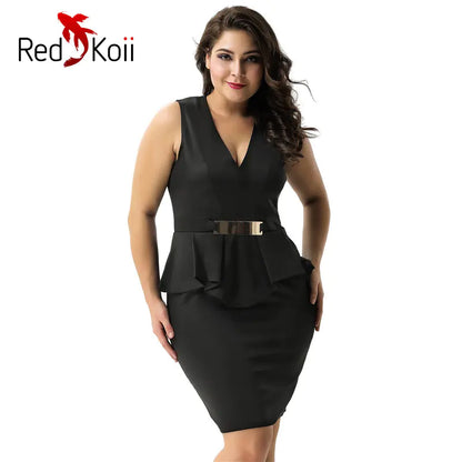 Plus Size Ruffle Hem V-Neck Sleeveless Dress