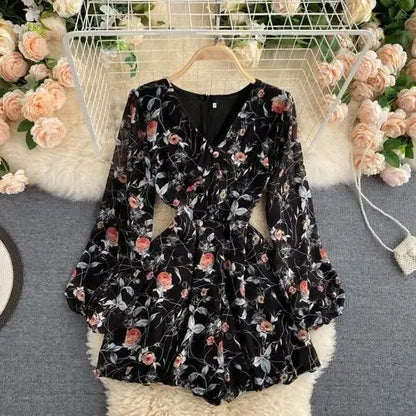 Vintage Floral Print V-Neck Women's Jumpsuit PL465