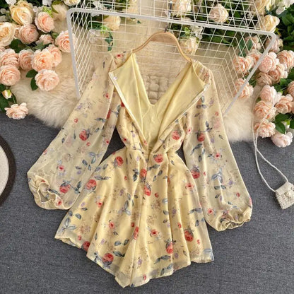 Vintage Floral Print V-Neck Women's Jumpsuit PL465