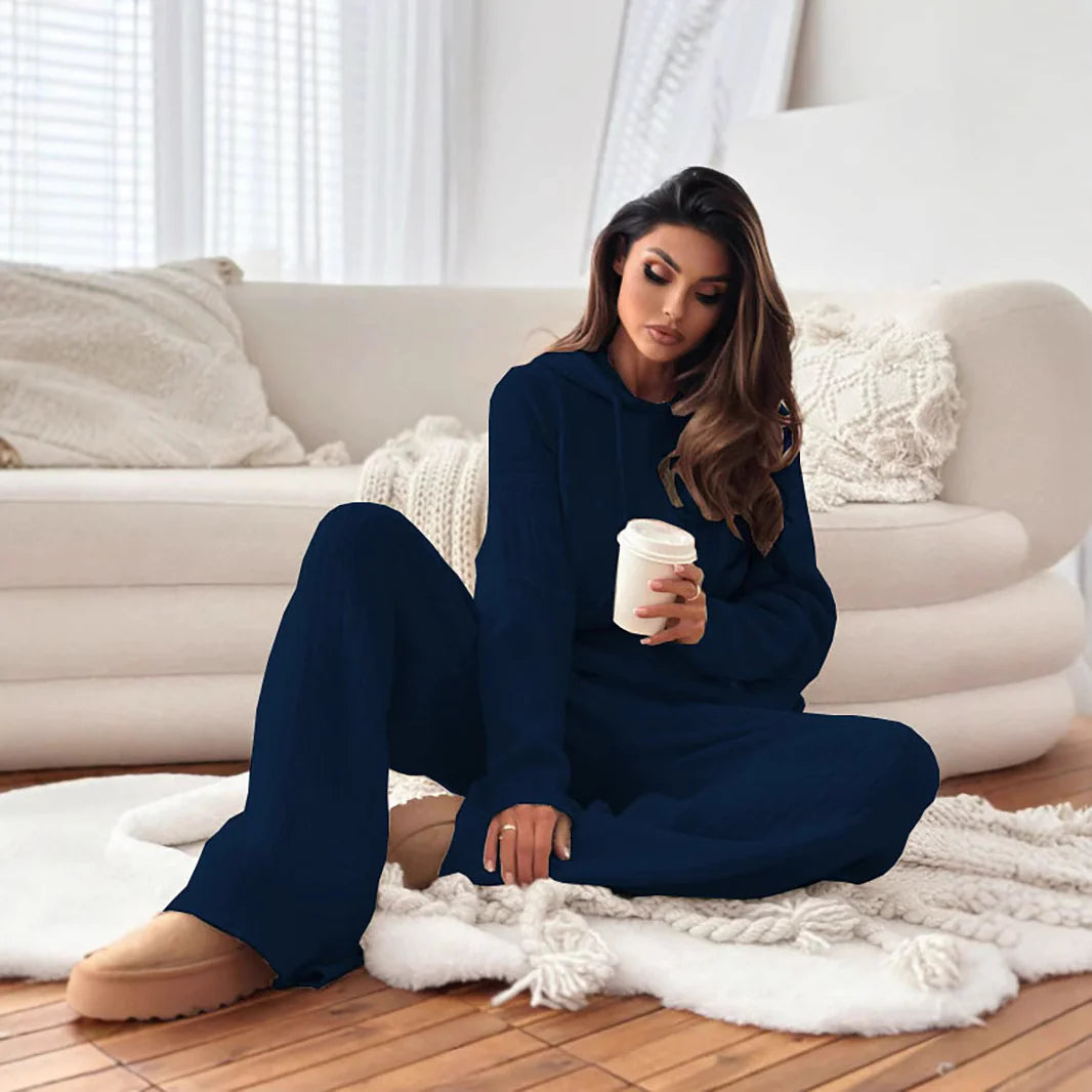 Cozy Knit Hoodie Lounge Set - Women’s Winter Wear