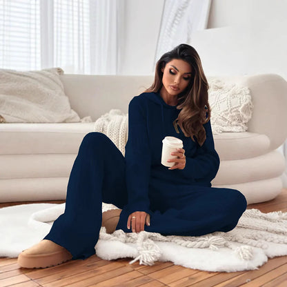 Cozy Knit Hoodie Lounge Set - Women’s Winter Wear