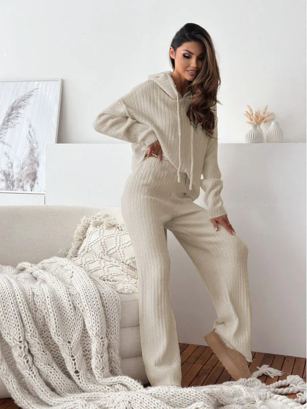 Cozy Knit Hoodie Lounge Set - Women’s Winter Wear