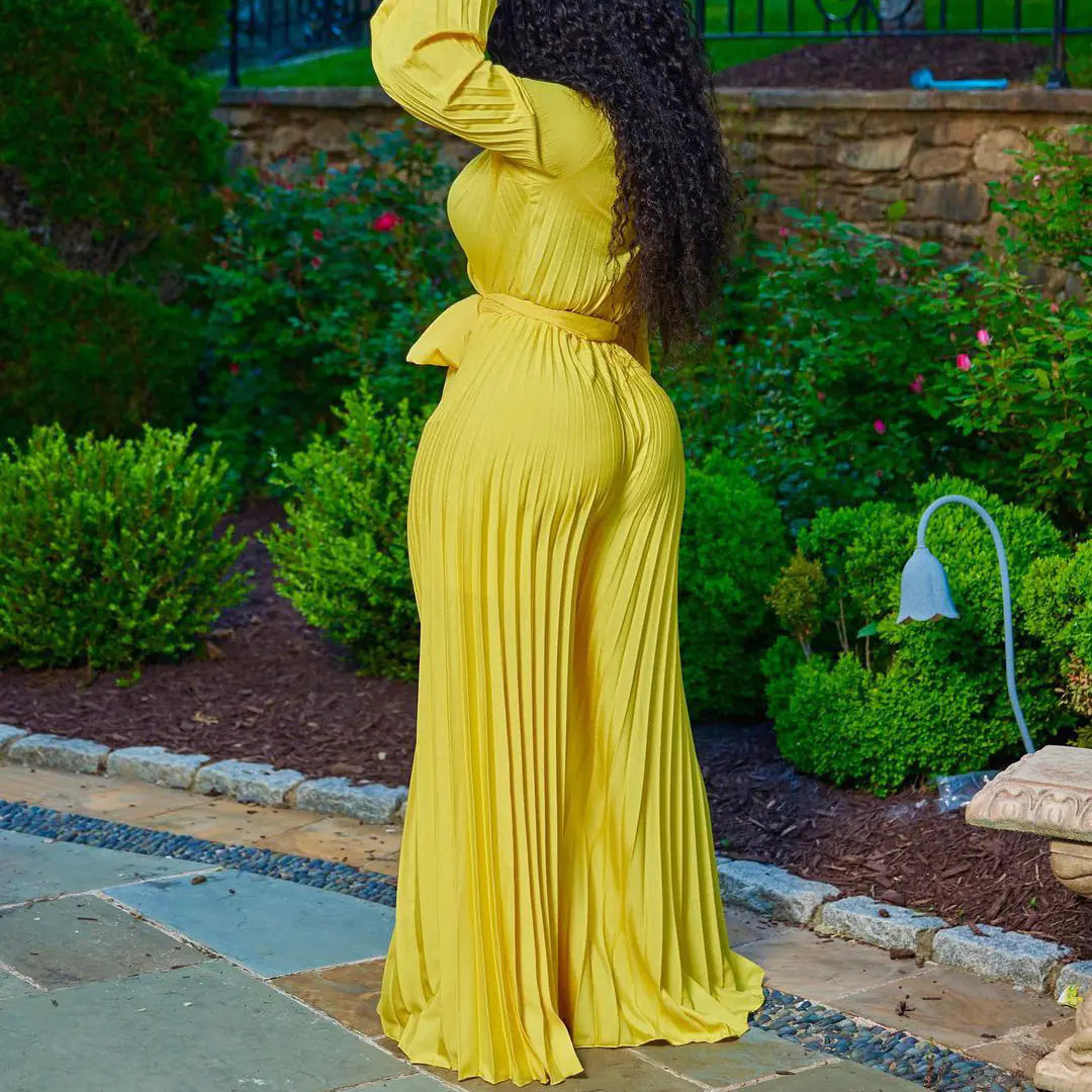 Plus Size Women's Ruffle V Neck Jumpsuit Outfit