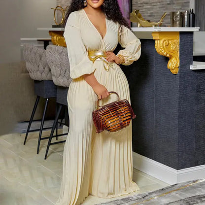 Plus Size Women's Ruffle V Neck Jumpsuit Outfit