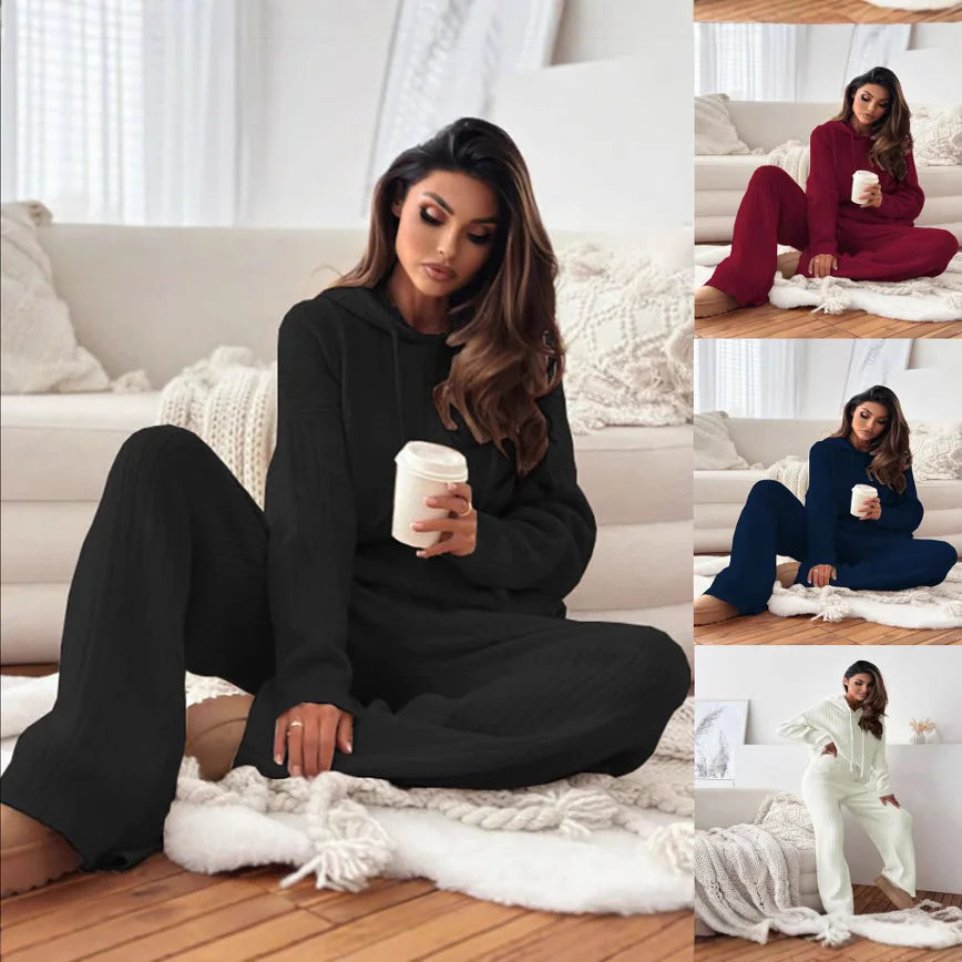 Cozy Knit Hoodie Lounge Set - Women’s Winter Wear
