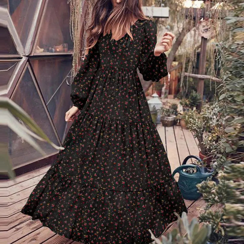 Fashionable Floral Plus Size Dress with Ruffle Hem