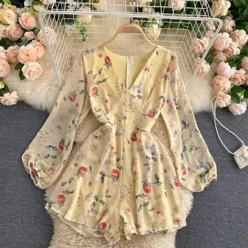 Vintage Floral Print V-Neck Women's Jumpsuit PL465