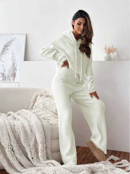 Cozy Knit Hoodie Lounge Set - Women’s Winter Wear