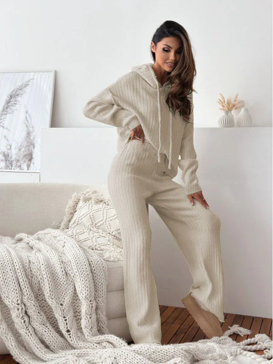 Cozy Knit Hoodie Lounge Set - Women’s Winter Wear