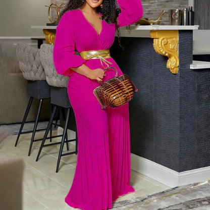 Plus Size Women's Ruffle V Neck Jumpsuit Outfit