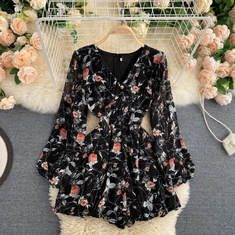 Vintage Floral Print V-Neck Women's Jumpsuit PL465