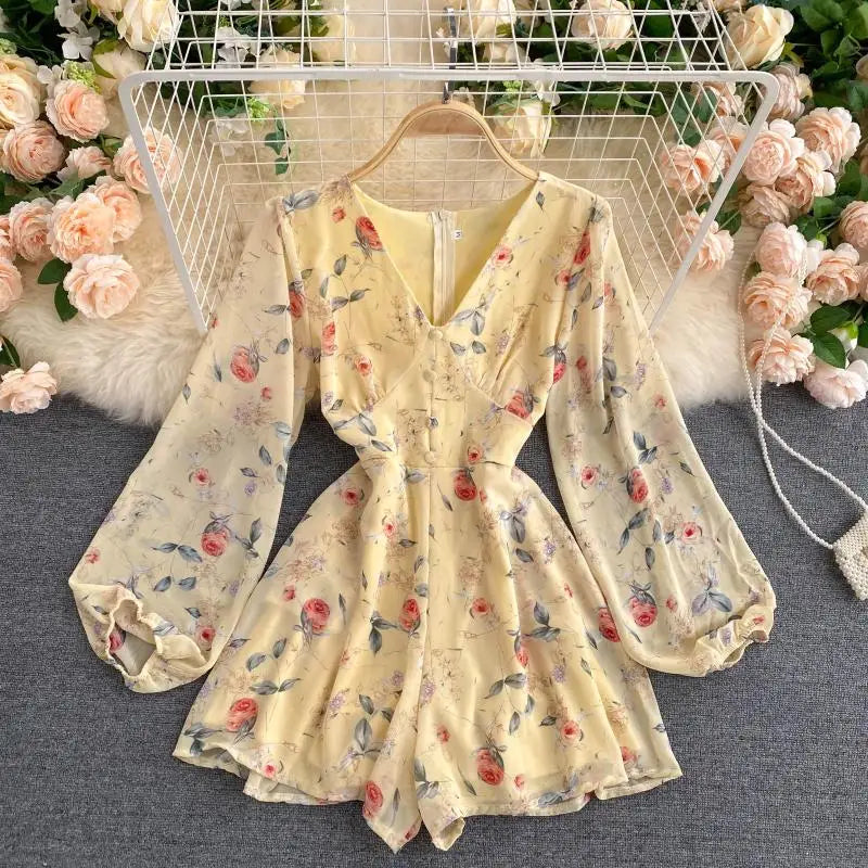 Vintage Floral Print V-Neck Women's Jumpsuit PL465