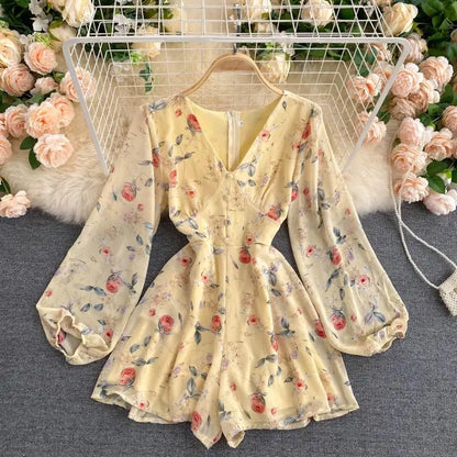 Vintage Floral Print V-Neck Women's Jumpsuit PL465